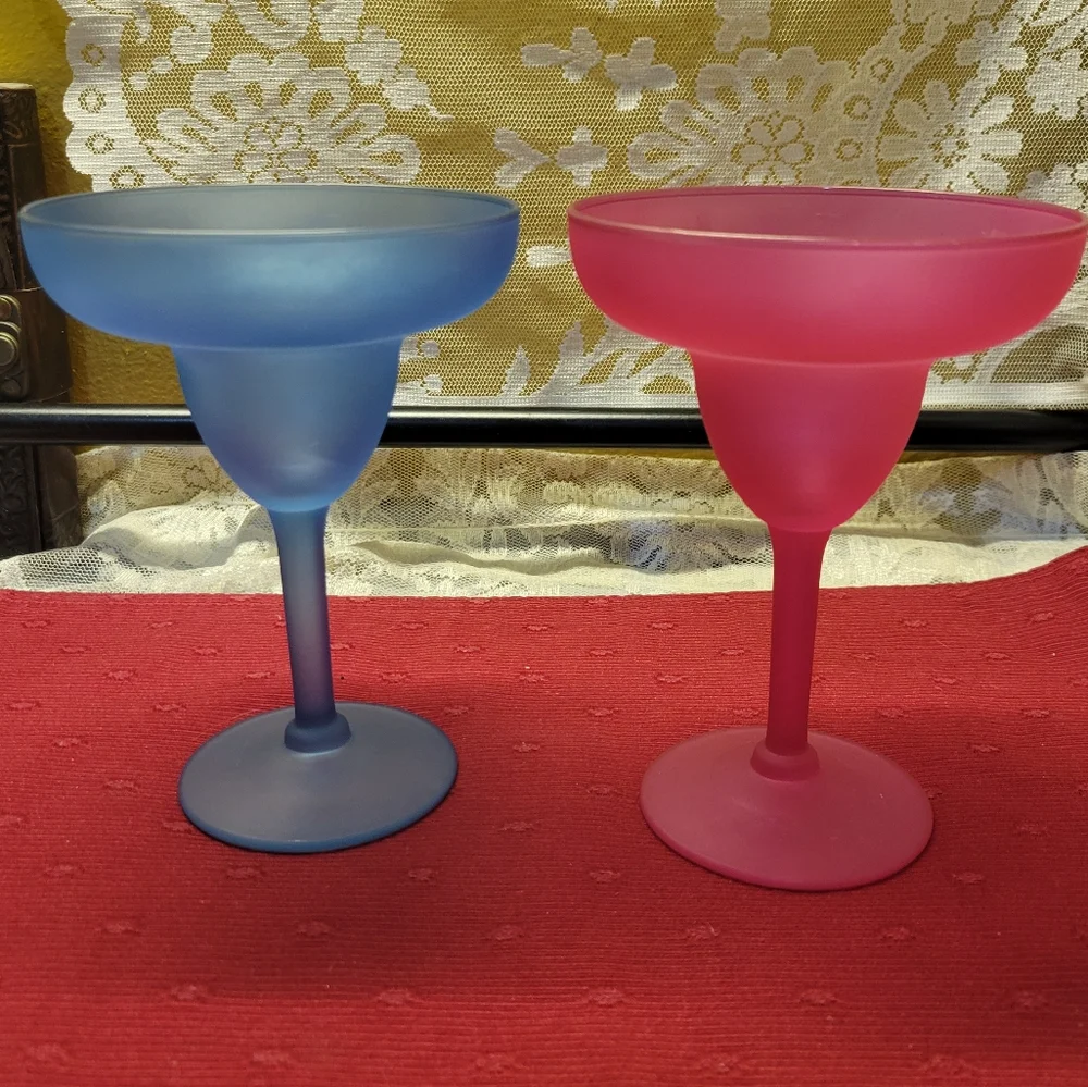 2 Vtg Margarita Glasses 1 Pink 1 Blue Libbey Party